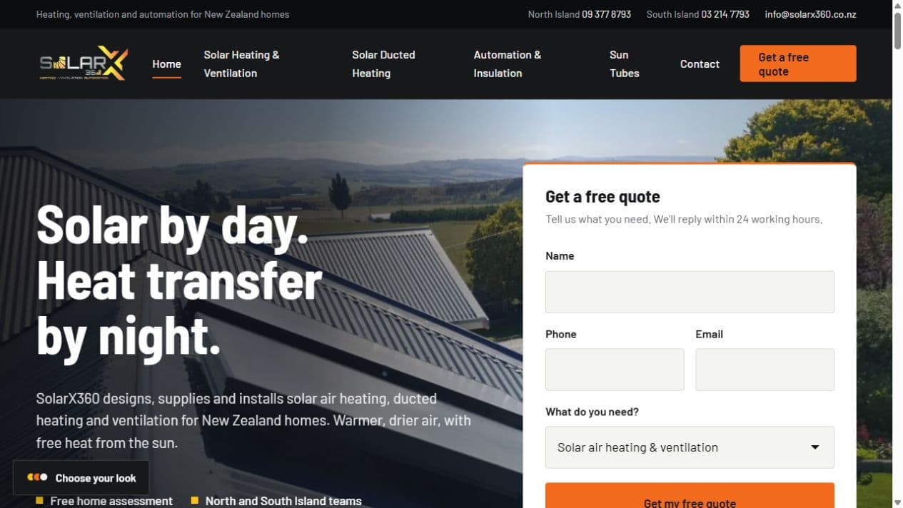 Solar X360 rebuilt homepage with solar heating introduction and quotation form