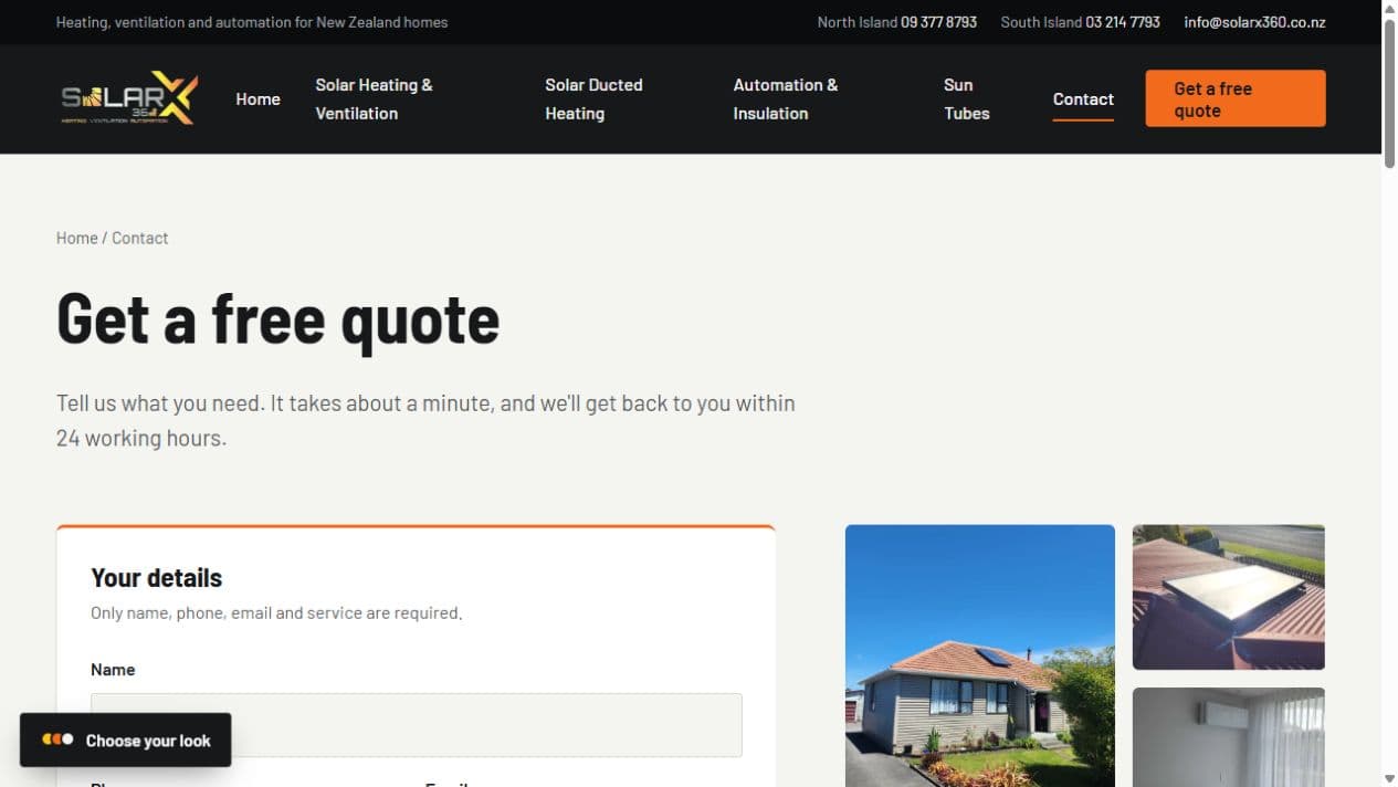 Solar X360 quotation enquiry form with service, property and island fields